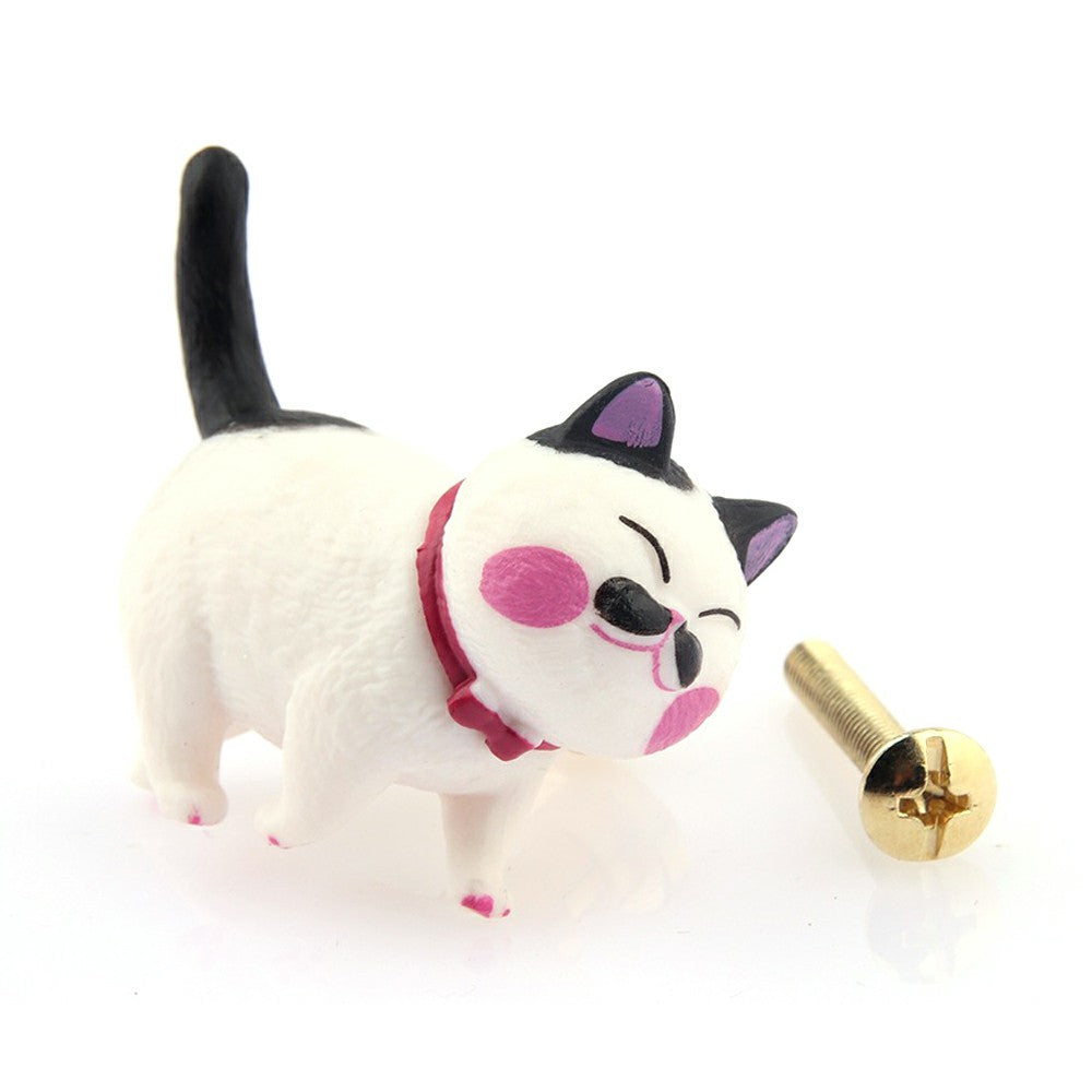 PVC+Brass Single Hole Furniture Handle Cute Cat Rotatable Drawer Wardrobe Cabinet Pull Handle, 25mm Screw