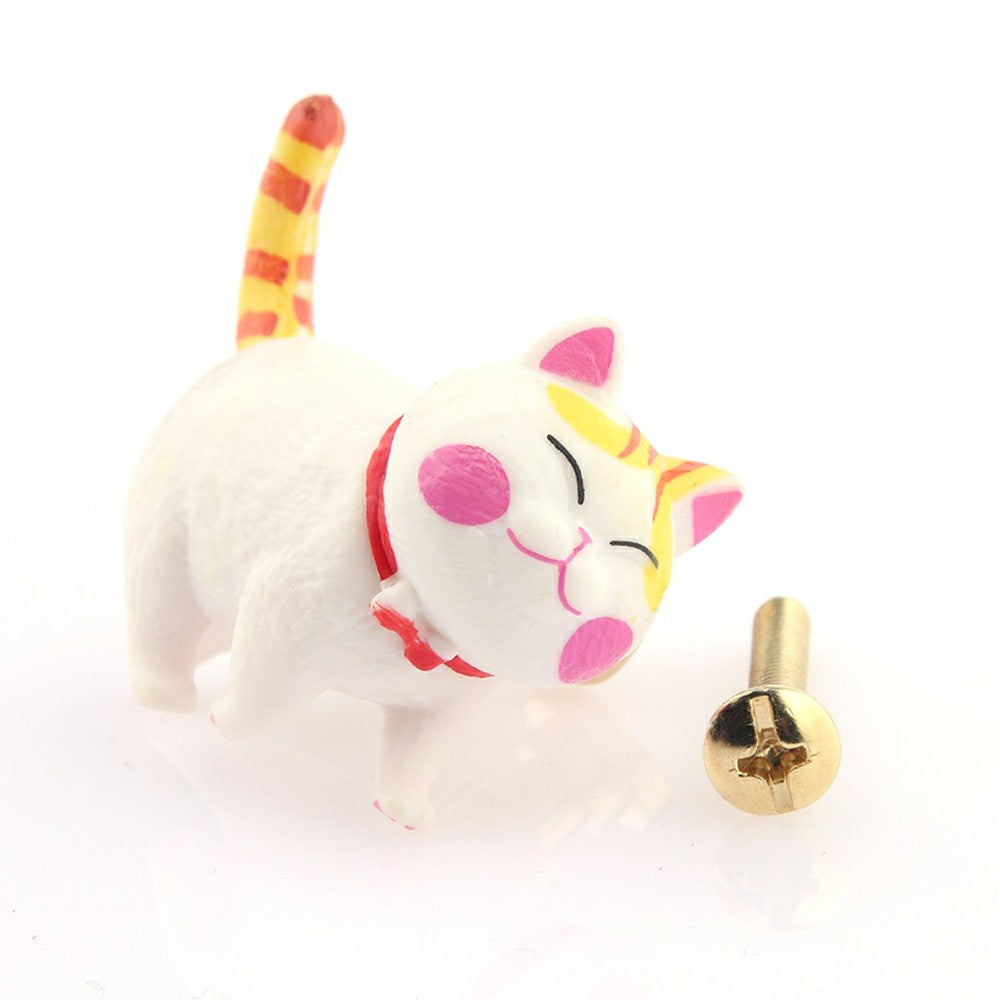 PVC+Brass Single Hole Furniture Handle Cute Cat Rotatable Drawer Wardrobe Cabinet Pull Handle, 25mm Screw