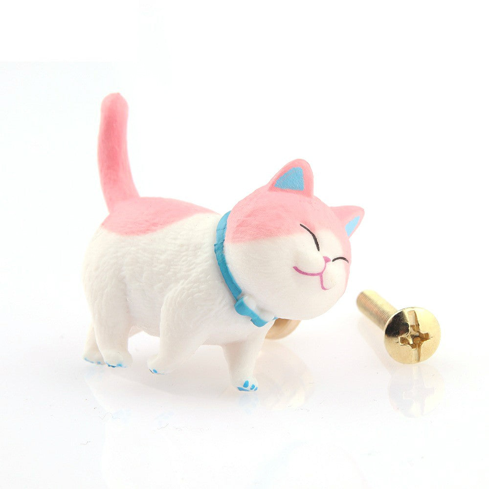 PVC+Brass Single Hole Furniture Handle Cute Cat Rotatable Drawer Wardrobe Cabinet Pull Handle, 25mm Screw