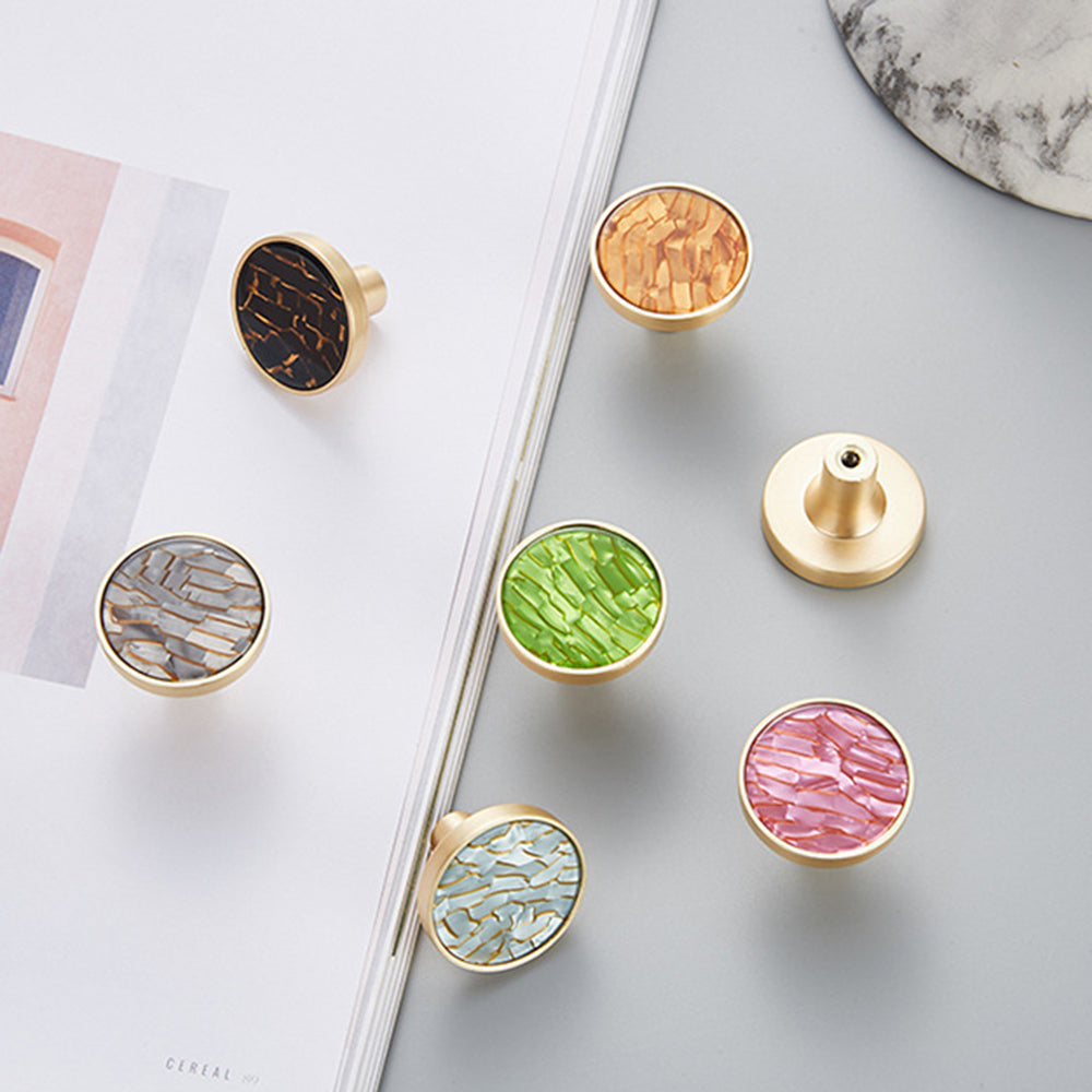 Zinc Alloy Shell Marble Texture Furniture Round Handle Drawer Wardrobe Cabinet Door Knob, 22mm Screw