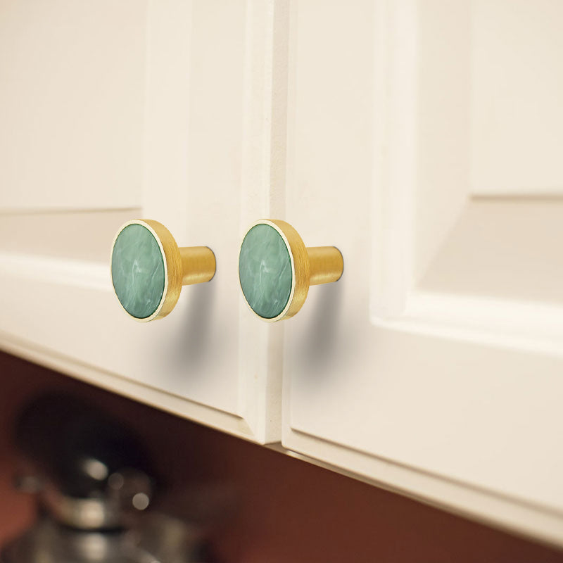 Zinc Alloy Shell Marble Texture Furniture Round Handle Drawer Wardrobe Cabinet Door Knob, 22mm Screw