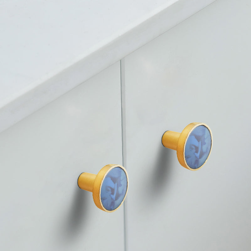 Zinc Alloy Shell Marble Texture Furniture Round Handle Drawer Wardrobe Cabinet Door Knob, 22mm Screw