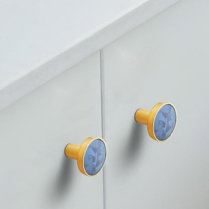 Zinc Alloy Shell Marble Texture Furniture Round Handle Drawer Wardrobe Cabinet Door Knob, 22mm Screw