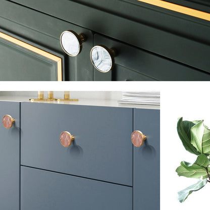 Zinc Alloy Shell Marble Texture Furniture Round Handle Drawer Wardrobe Cabinet Door Knob, 22mm Screw