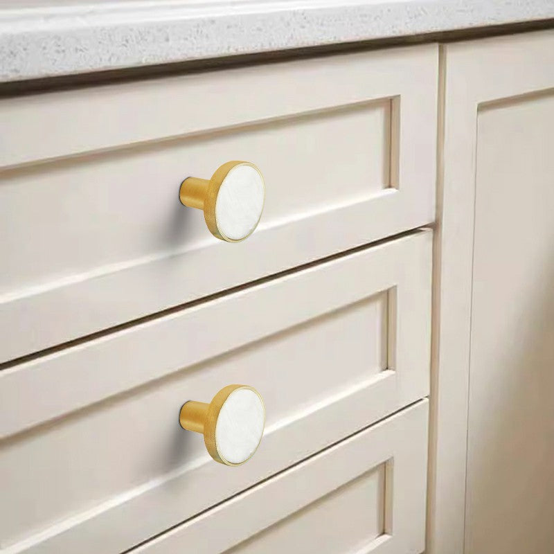 Zinc Alloy Shell Marble Texture Furniture Round Handle Drawer Wardrobe Cabinet Door Knob, 22mm Screw
