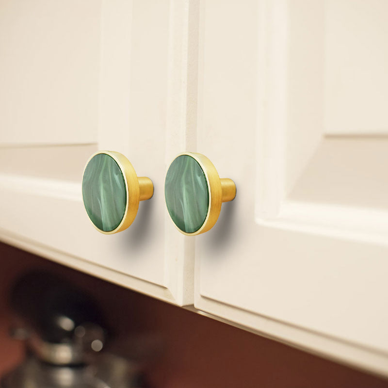 Zinc Alloy Shell Marble Texture Furniture Round Handle Drawer Wardrobe Cabinet Door Knob, 22mm Screw