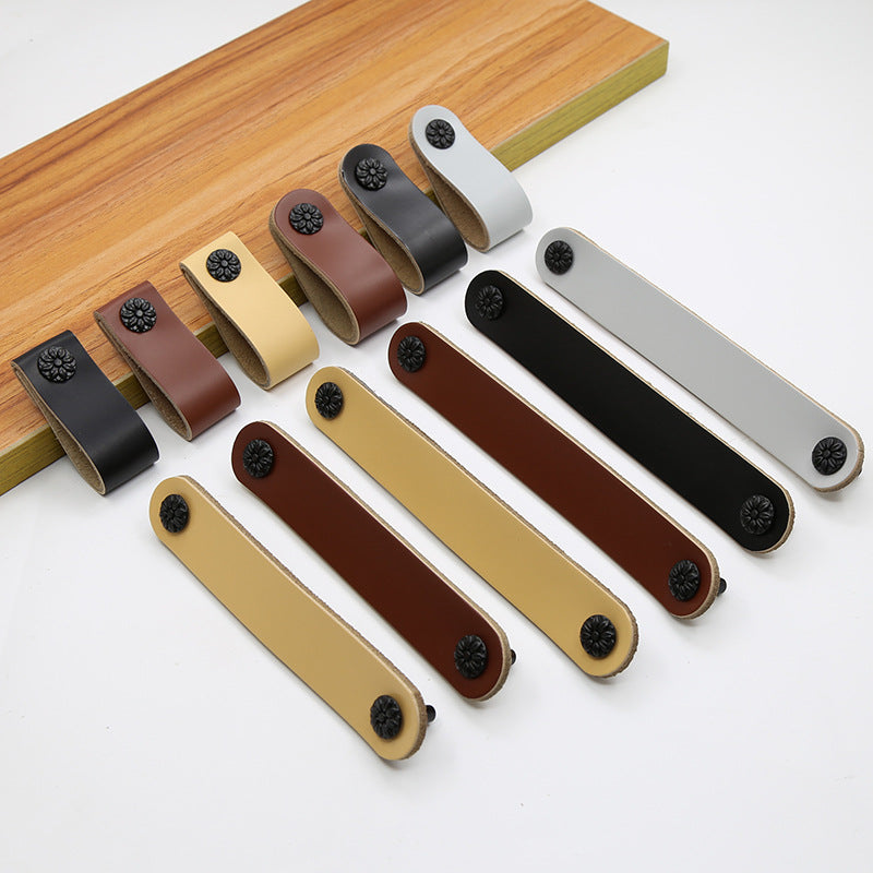 22mm Screw Leather Cabinet Pulls Anti-Collision Wardrobe Drawer Handles Pulls