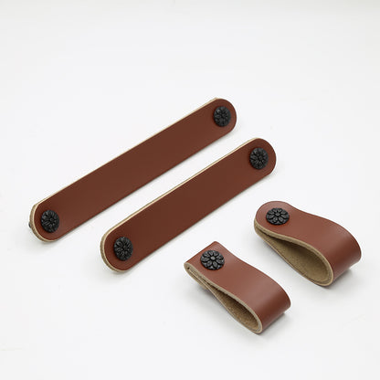 22mm Screw Leather Cabinet Pulls Anti-Collision Wardrobe Drawer Handles Pulls