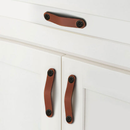 22mm Screw Leather Cabinet Pulls Anti-Collision Wardrobe Drawer Handles Pulls