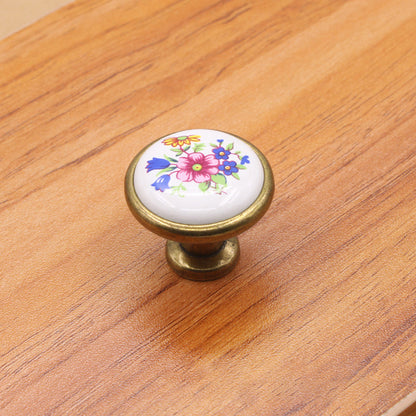 Single Hole Zinc Alloy + Ceramic Handle Kitchen Vintage Door Drawer Handle Cabinet Pulls Knob with 25mm Screw