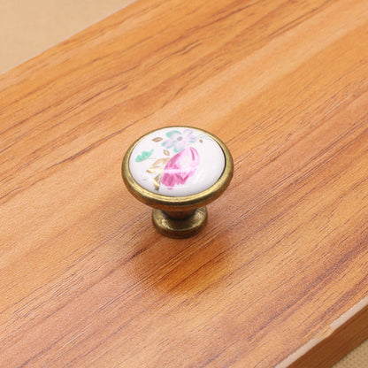 Single Hole Zinc Alloy + Ceramic Handle Kitchen Vintage Door Drawer Handle Cabinet Pulls Knob with 25mm Screw