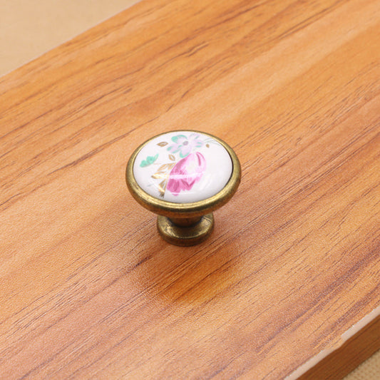 Single Hole Zinc Alloy + Ceramic Handle Kitchen Vintage Door Drawer Handle Cabinet Pulls Knob with 25mm Screw