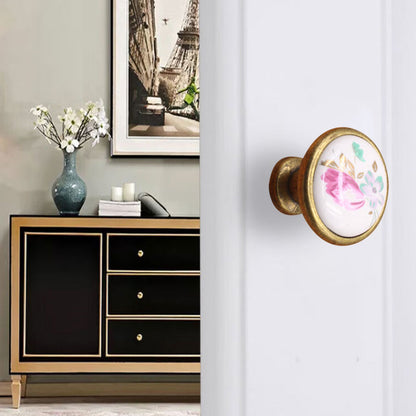 Single Hole Zinc Alloy + Ceramic Handle Kitchen Vintage Door Drawer Handle Cabinet Pulls Knob with 25mm Screw