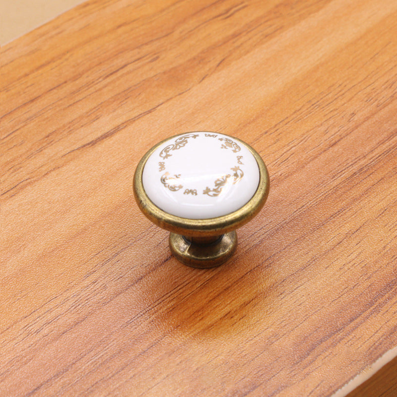 Single Hole Zinc Alloy + Ceramic Handle Kitchen Vintage Door Drawer Handle Cabinet Pulls Knob with 25mm Screw