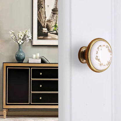 Single Hole Zinc Alloy + Ceramic Handle Kitchen Vintage Door Drawer Handle Cabinet Pulls Knob with 25mm Screw