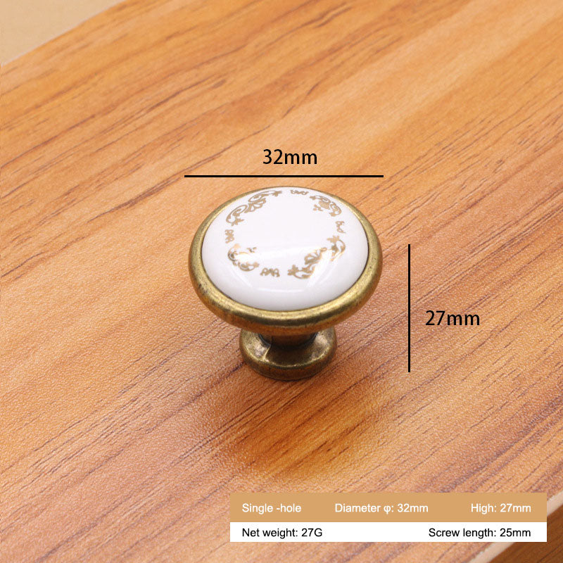 Single Hole Zinc Alloy + Ceramic Handle Kitchen Vintage Door Drawer Handle Cabinet Pulls Knob with 25mm Screw