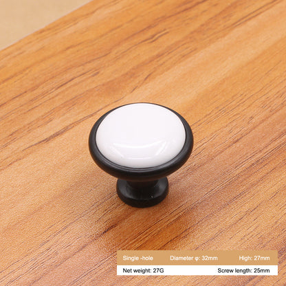 Single Hole Zinc Alloy + Ceramic Handle Kitchen Vintage Door Drawer Handle Cabinet Pulls Knob with 25mm Screw