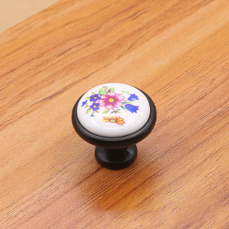 Single Hole Zinc Alloy + Ceramic Handle Kitchen Vintage Door Drawer Handle Cabinet Pulls Knob with 25mm Screw