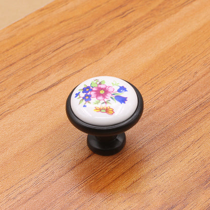 Single Hole Zinc Alloy + Ceramic Handle Kitchen Vintage Door Drawer Handle Cabinet Pulls Knob with 25mm Screw