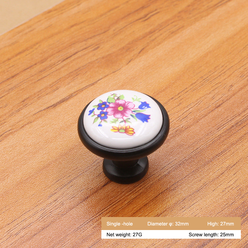 Single Hole Zinc Alloy + Ceramic Handle Kitchen Vintage Door Drawer Handle Cabinet Pulls Knob with 25mm Screw
