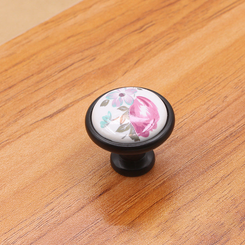 Single Hole Zinc Alloy + Ceramic Handle Kitchen Vintage Door Drawer Handle Cabinet Pulls Knob with 25mm Screw