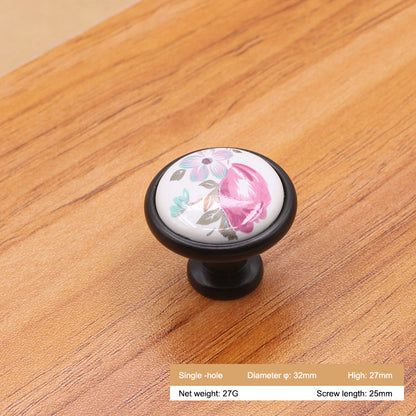 Single Hole Zinc Alloy + Ceramic Handle Kitchen Vintage Door Drawer Handle Cabinet Pulls Knob with 25mm Screw