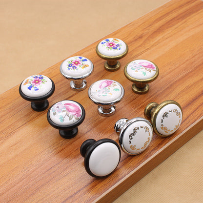 Single Hole Zinc Alloy + Ceramic Handle Kitchen Vintage Door Drawer Handle Cabinet Pulls Knob with 25mm Screw