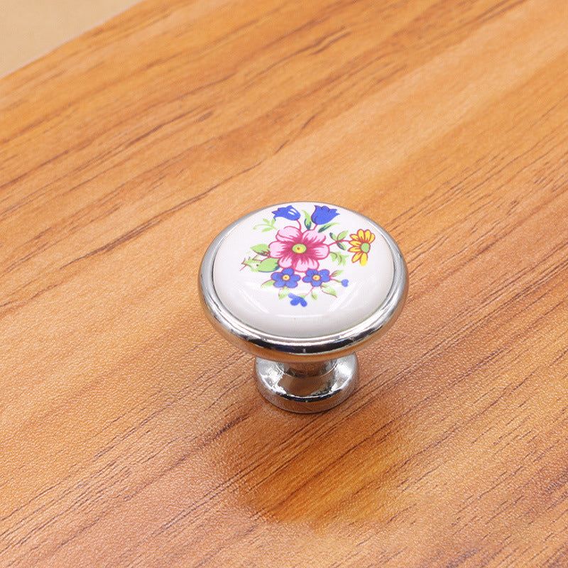 Single Hole Zinc Alloy + Ceramic Handle Kitchen Vintage Door Drawer Handle Cabinet Pulls Knob with 25mm Screw