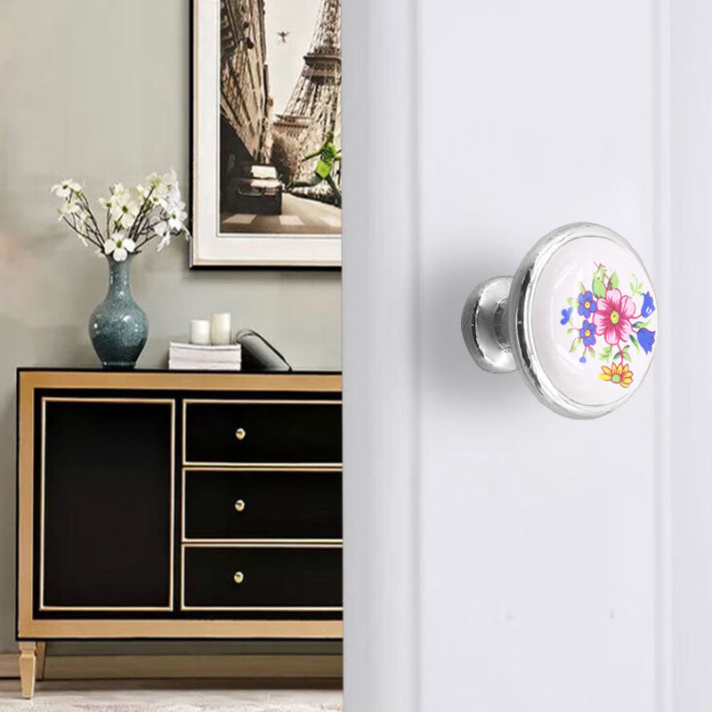 Single Hole Zinc Alloy + Ceramic Handle Kitchen Vintage Door Drawer Handle Cabinet Pulls Knob with 25mm Screw