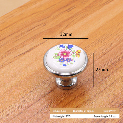 Single Hole Zinc Alloy + Ceramic Handle Kitchen Vintage Door Drawer Handle Cabinet Pulls Knob with 25mm Screw