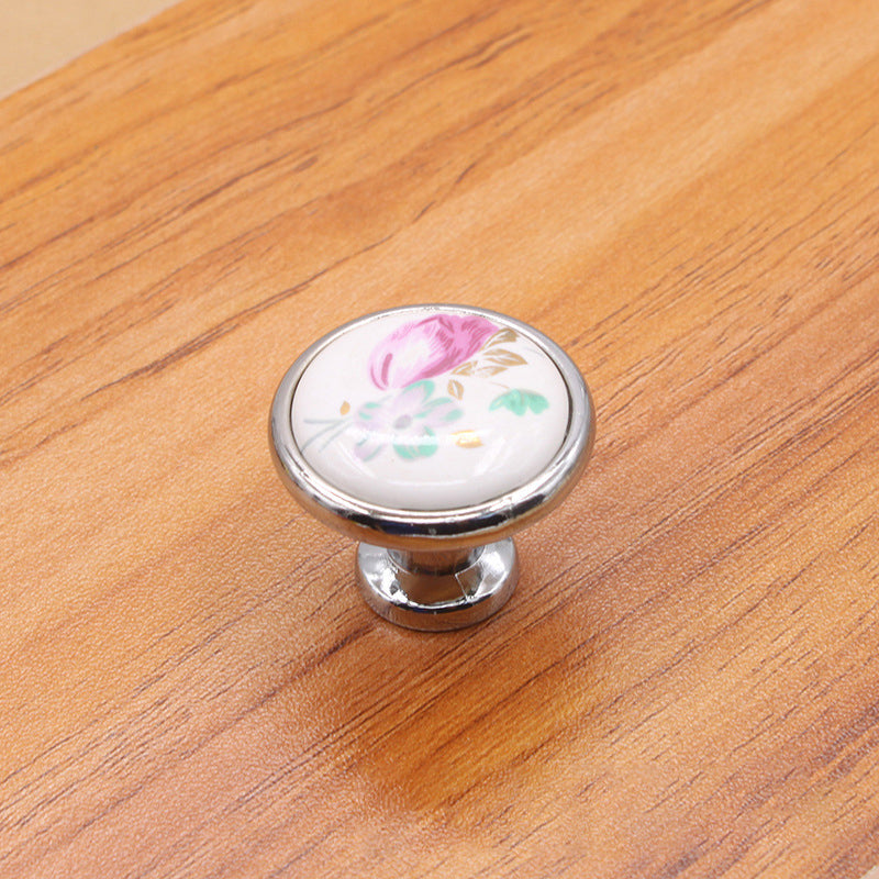 Single Hole Zinc Alloy + Ceramic Handle Kitchen Vintage Door Drawer Handle Cabinet Pulls Knob with 25mm Screw