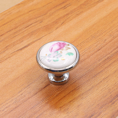 Single Hole Zinc Alloy + Ceramic Handle Kitchen Vintage Door Drawer Handle Cabinet Pulls Knob with 25mm Screw