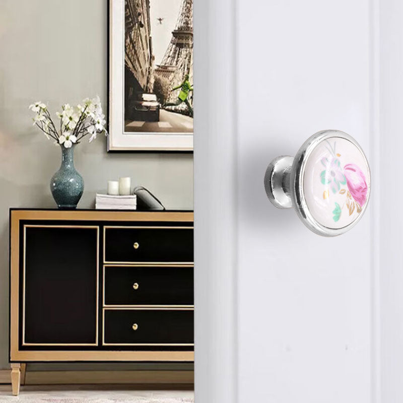 Single Hole Zinc Alloy + Ceramic Handle Kitchen Vintage Door Drawer Handle Cabinet Pulls Knob with 25mm Screw