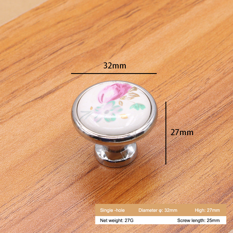Single Hole Zinc Alloy + Ceramic Handle Kitchen Vintage Door Drawer Handle Cabinet Pulls Knob with 25mm Screw