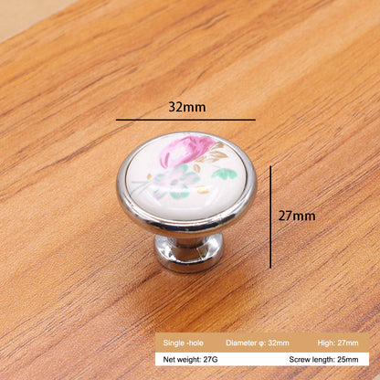 Single Hole Zinc Alloy + Ceramic Handle Kitchen Vintage Door Drawer Handle Cabinet Pulls Knob with 25mm Screw