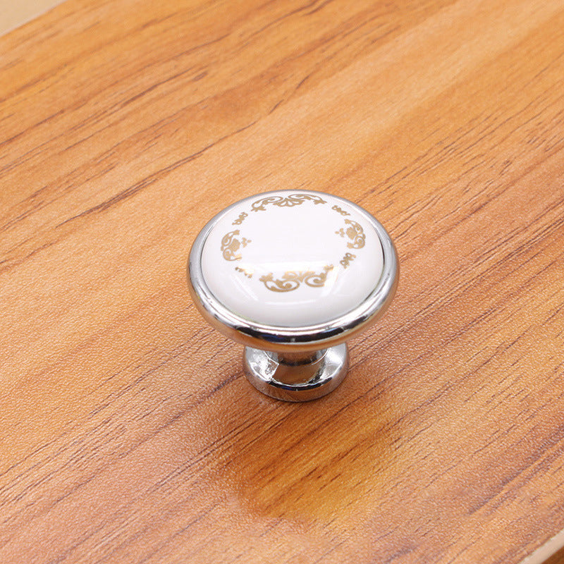 Single Hole Zinc Alloy + Ceramic Handle Kitchen Vintage Door Drawer Handle Cabinet Pulls Knob with 25mm Screw