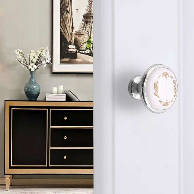 Single Hole Zinc Alloy + Ceramic Handle Kitchen Vintage Door Drawer Handle Cabinet Pulls Knob with 25mm Screw