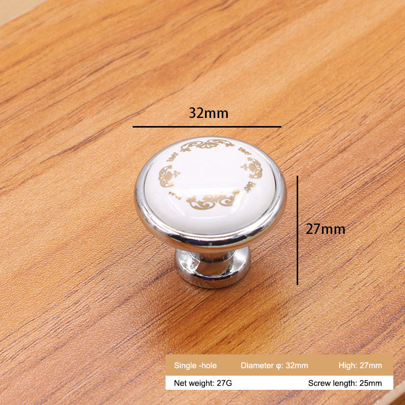 Single Hole Zinc Alloy + Ceramic Handle Kitchen Vintage Door Drawer Handle Cabinet Pulls Knob with 25mm Screw
