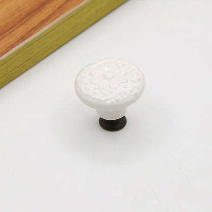 Ceramic Cabinet Drawer Door Knob Cupboard Wardrobe Embossed Round Pull Handle with 25mm Screw