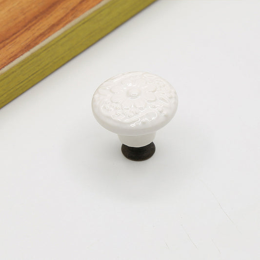 Ceramic Cabinet Drawer Door Knob Cupboard Wardrobe Embossed Round Pull Handle with 25mm Screw