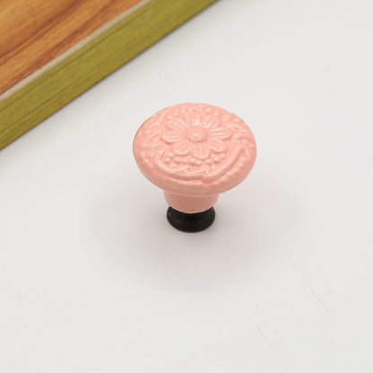 Ceramic Cabinet Drawer Door Knob Cupboard Wardrobe Embossed Round Pull Handle with 25mm Screw