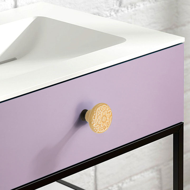 Ceramic Cabinet Drawer Door Knob Cupboard Wardrobe Embossed Round Pull Handle with 25mm Screw
