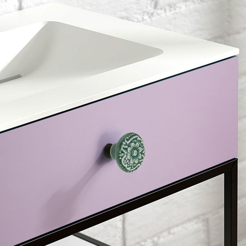 Ceramic Cabinet Drawer Door Knob Cupboard Wardrobe Embossed Round Pull Handle with 25mm Screw
