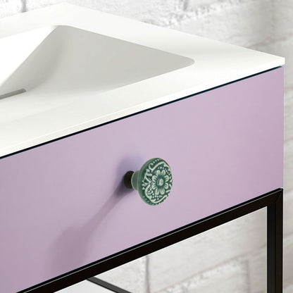 Ceramic Cabinet Drawer Door Knob Cupboard Wardrobe Embossed Round Pull Handle with 25mm Screw