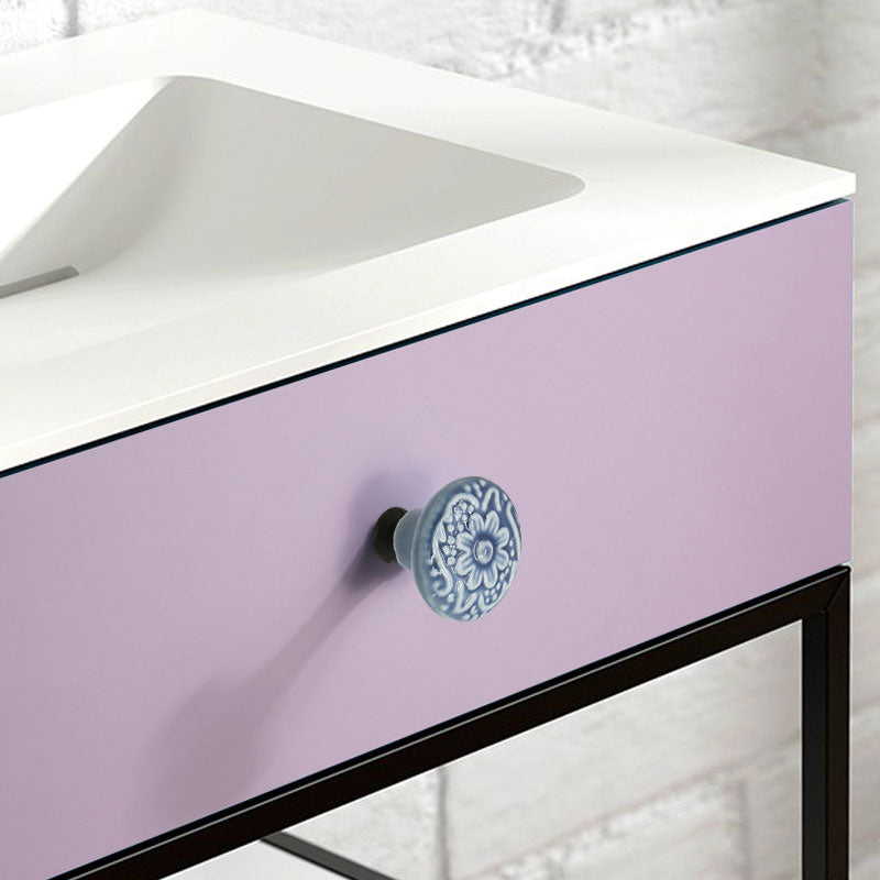 Ceramic Cabinet Drawer Door Knob Cupboard Wardrobe Embossed Round Pull Handle with 25mm Screw