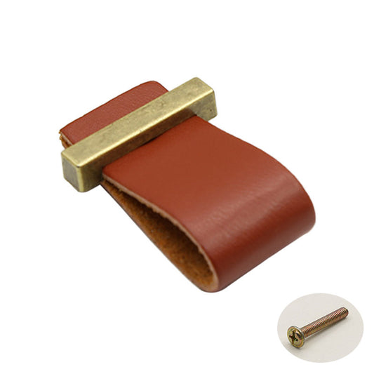 Cabinet Leather Handle Wardrobe Pull Retro Drawer Kitchen Furniture Leather Knob with 22mm Screw