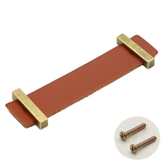 Cabinet Leather Handle Wardrobe Pull Retro Drawer Kitchen Furniture Leather Knob with 22mm Screw