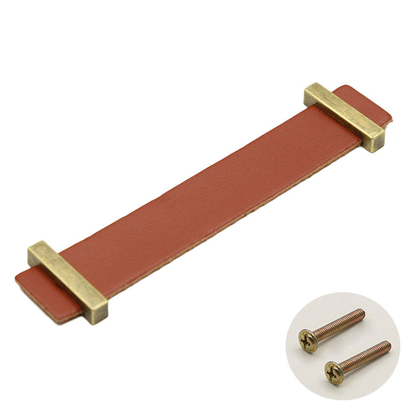 Cabinet Leather Handle Wardrobe Pull Retro Drawer Kitchen Furniture Leather Knob with 22mm Screw