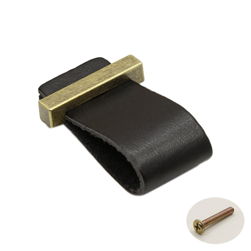Cabinet Leather Handle Wardrobe Pull Retro Drawer Kitchen Furniture Leather Knob with 22mm Screw