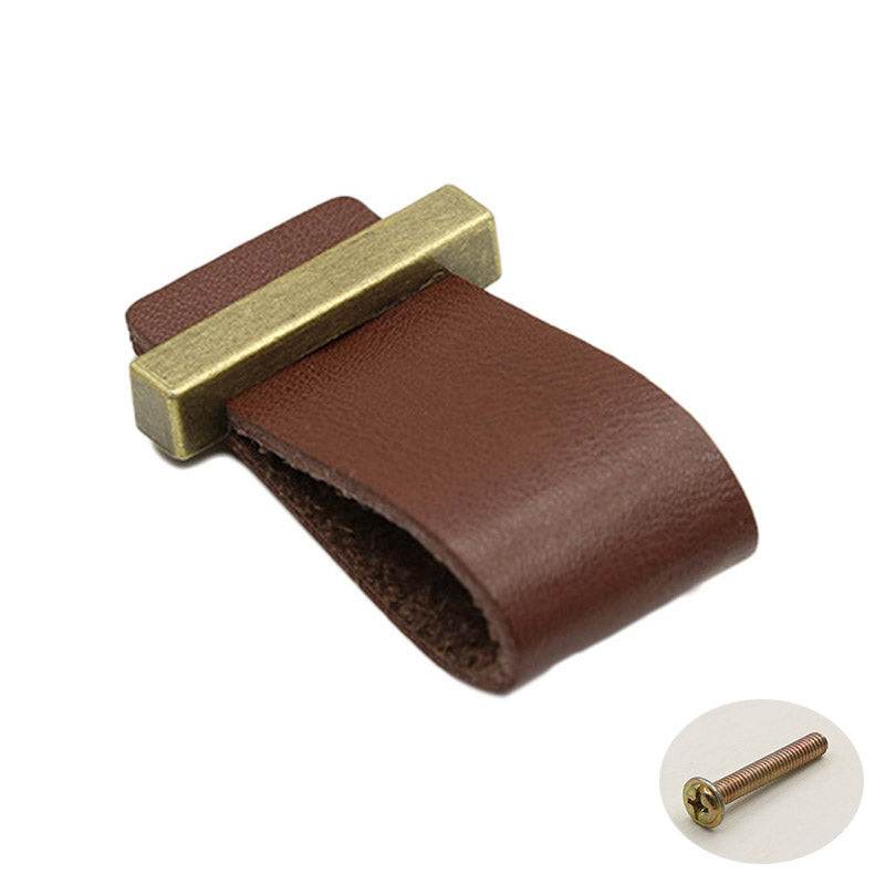 Cabinet Leather Handle Wardrobe Pull Retro Drawer Kitchen Furniture Leather Knob with 22mm Screw